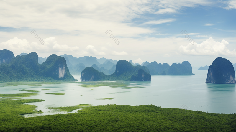 厚重的云环绕的奇特的山峰和江水,高清,摄影图,摄影图片,图片大全,摄影图免费下载